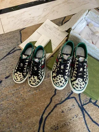 Gucci Screener نمر مطبوع محبوك أسلوب الحياة حذاء رياضي 4
