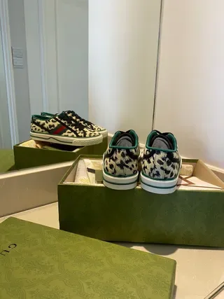 Gucci Screener نمر مطبوع محبوك أسلوب الحياة حذاء رياضي 5