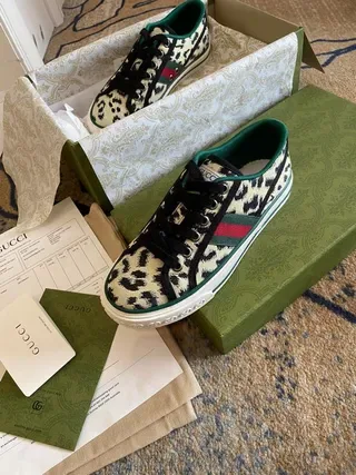 Gucci Screener نمر مطبوع محبوك أسلوب الحياة حذاء رياضي 6