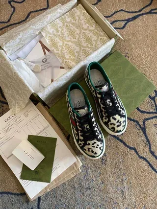 Gucci Screener نمر مطبوع محبوك أسلوب الحياة حذاء رياضي 7