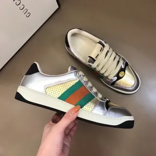 Gucci Screener Zapatillas Lifestyle Plata Metálica Verde Naranja Rayas Web