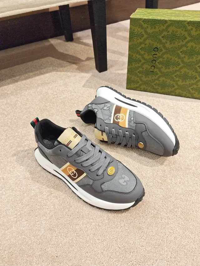 Gucci Screener Monogram Web Stripe Gray Lifestyle Sneakers 5