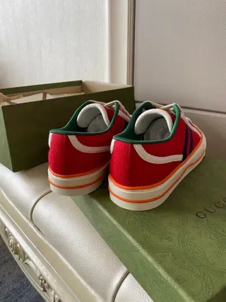 Gucci Screener Sneakers Lifestyle avec tige en toile rouge et verte rayures navy doubles 3