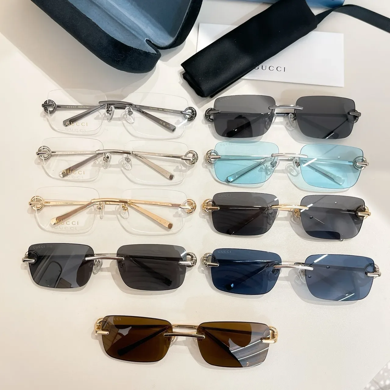 Gucci Screener Plata Transparente Sin Marco Rectangular Gafas de Sol 9