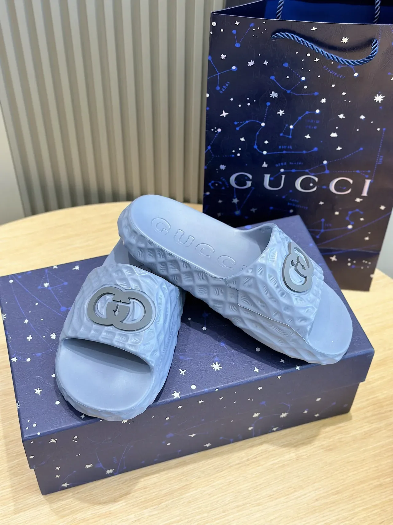 Gucci Screener Slide Translucent Gray Molded Rubber Slipper 8
