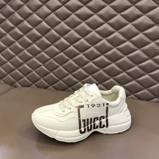 Gucci Screener Blanco Marrón Suela Gruesa Cuero Superior Zapatillas Lifestyle
