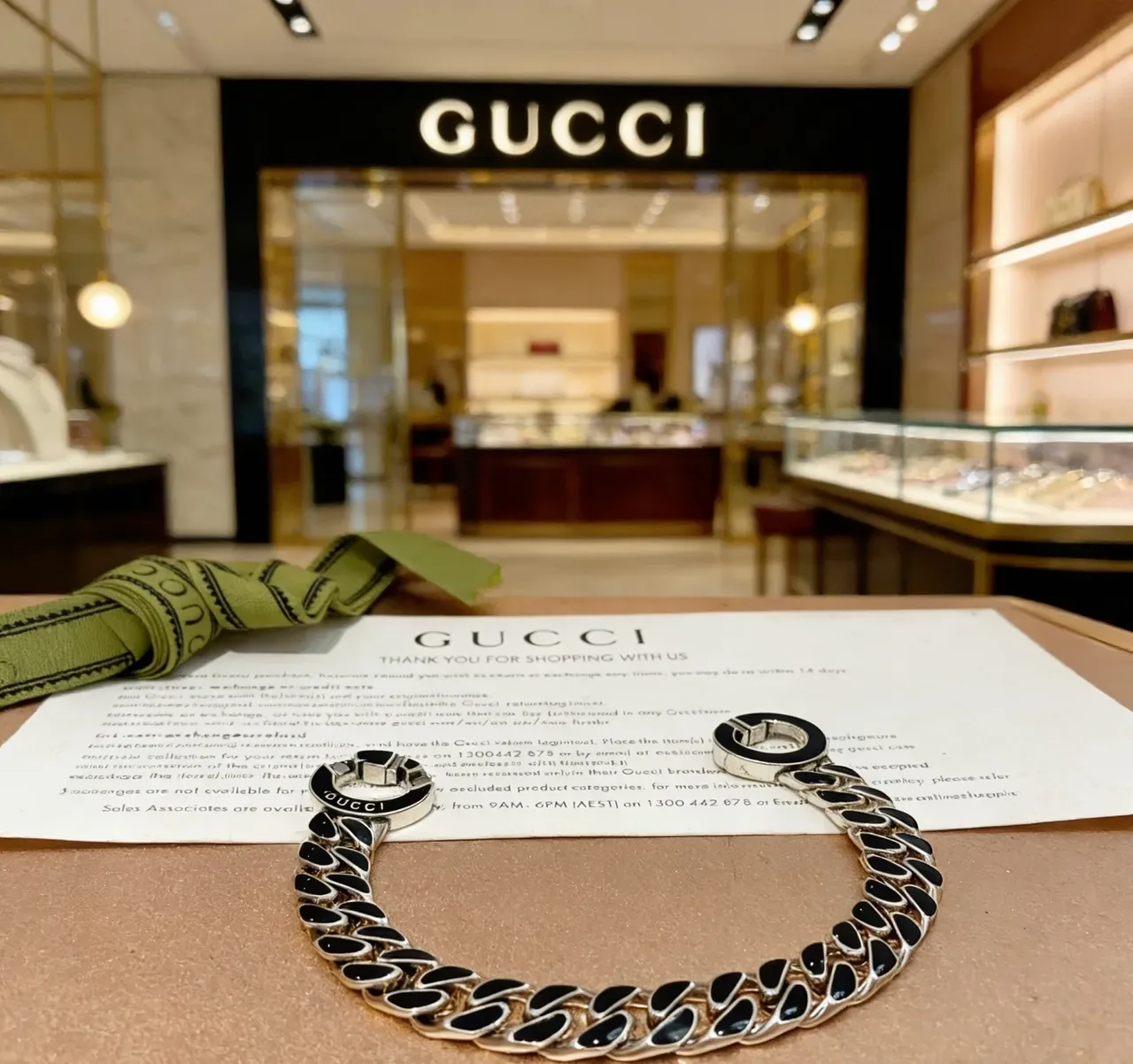 Gucci سوار فضي أسود سلسلة كيرب لينك نقشات إيمل 5