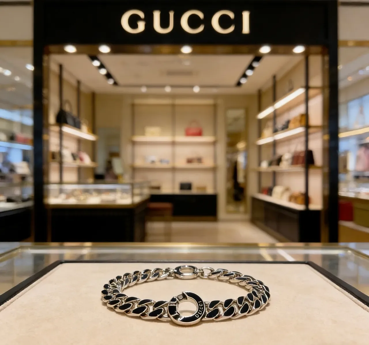 Gucci سوار فضي أسود سلسلة كيرب لينك نقشات إيمل 8