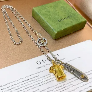 Gucci Chaîne Argent Or Dual-Charm Pendentif Collier