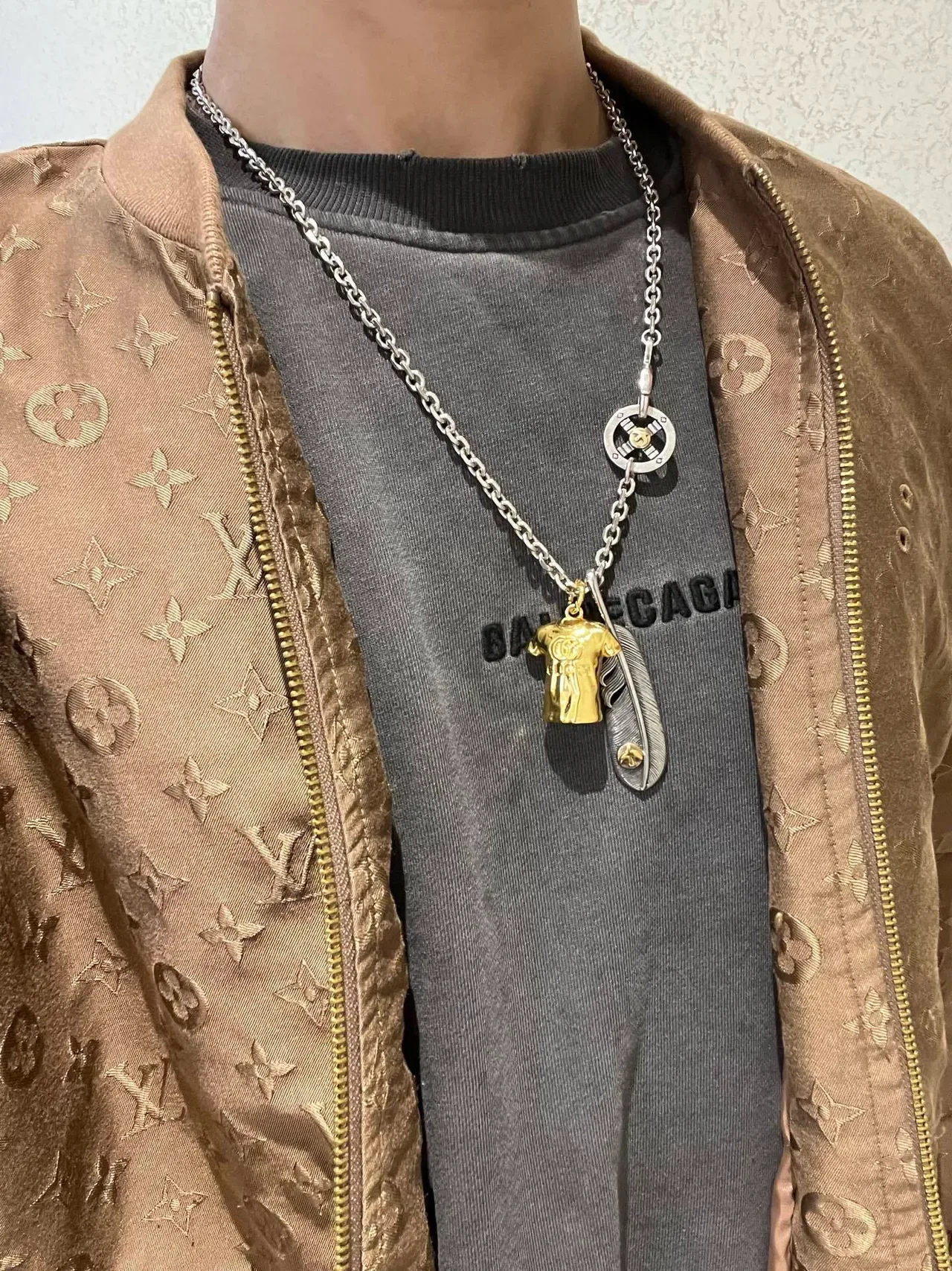 Gucci Silver Gold Chain Dual-Charm Pendant Necklace 5