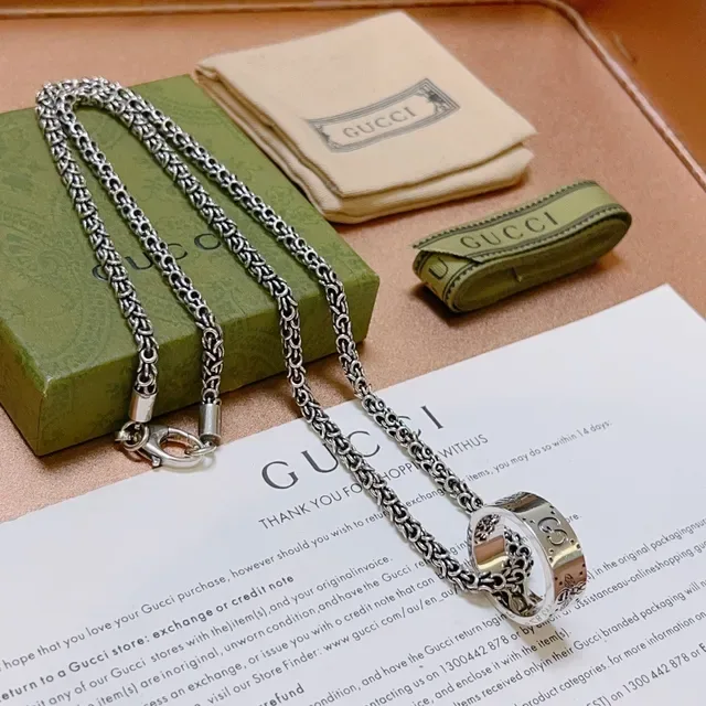 Collier Gucci Chaîne Byzantine-Link Interlocking G Motif Argent Vert 5