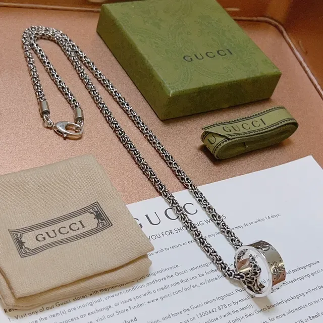 Collier Gucci Chaîne Byzantine-Link Interlocking G Motif Argent Vert 8