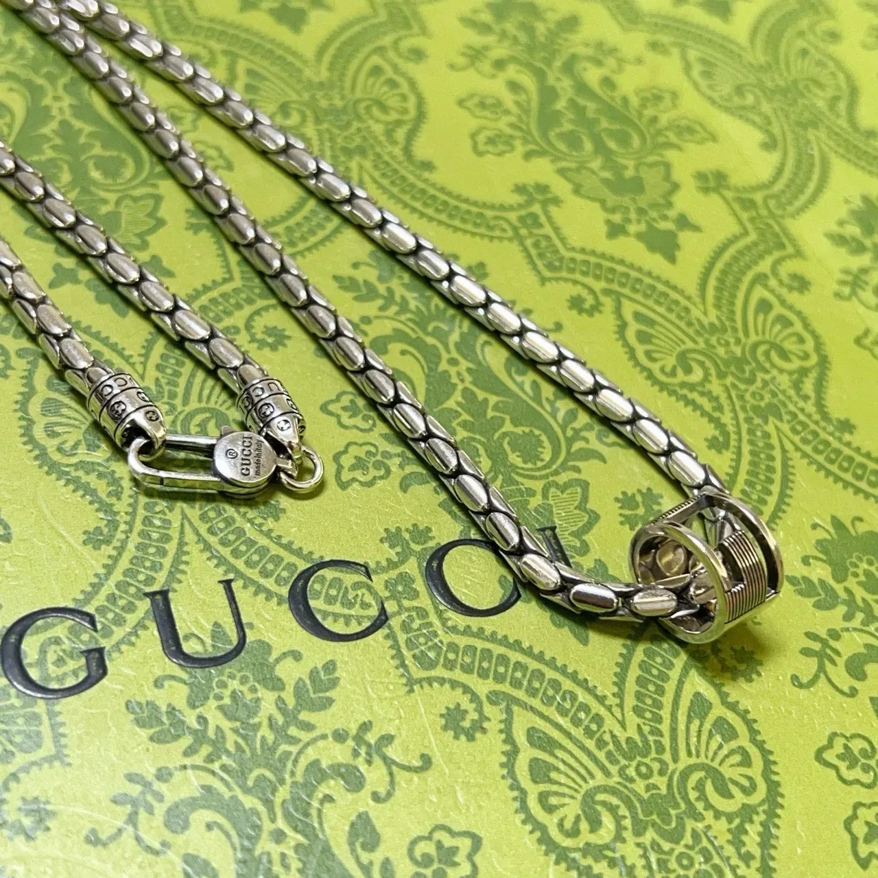 Gucci Silver-Tone Textured Link Chain Necklace 6