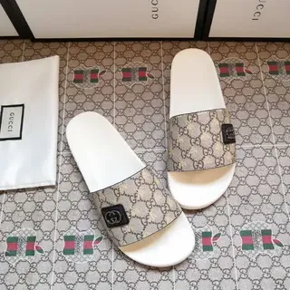 Gucci 米色 GG Monogram 白色鞋底拖鞋