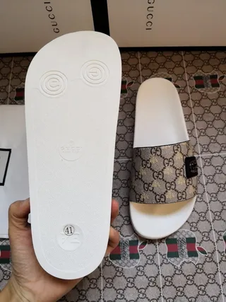 Gucci Slide Beige GG Monogram White Sole Slippers 5