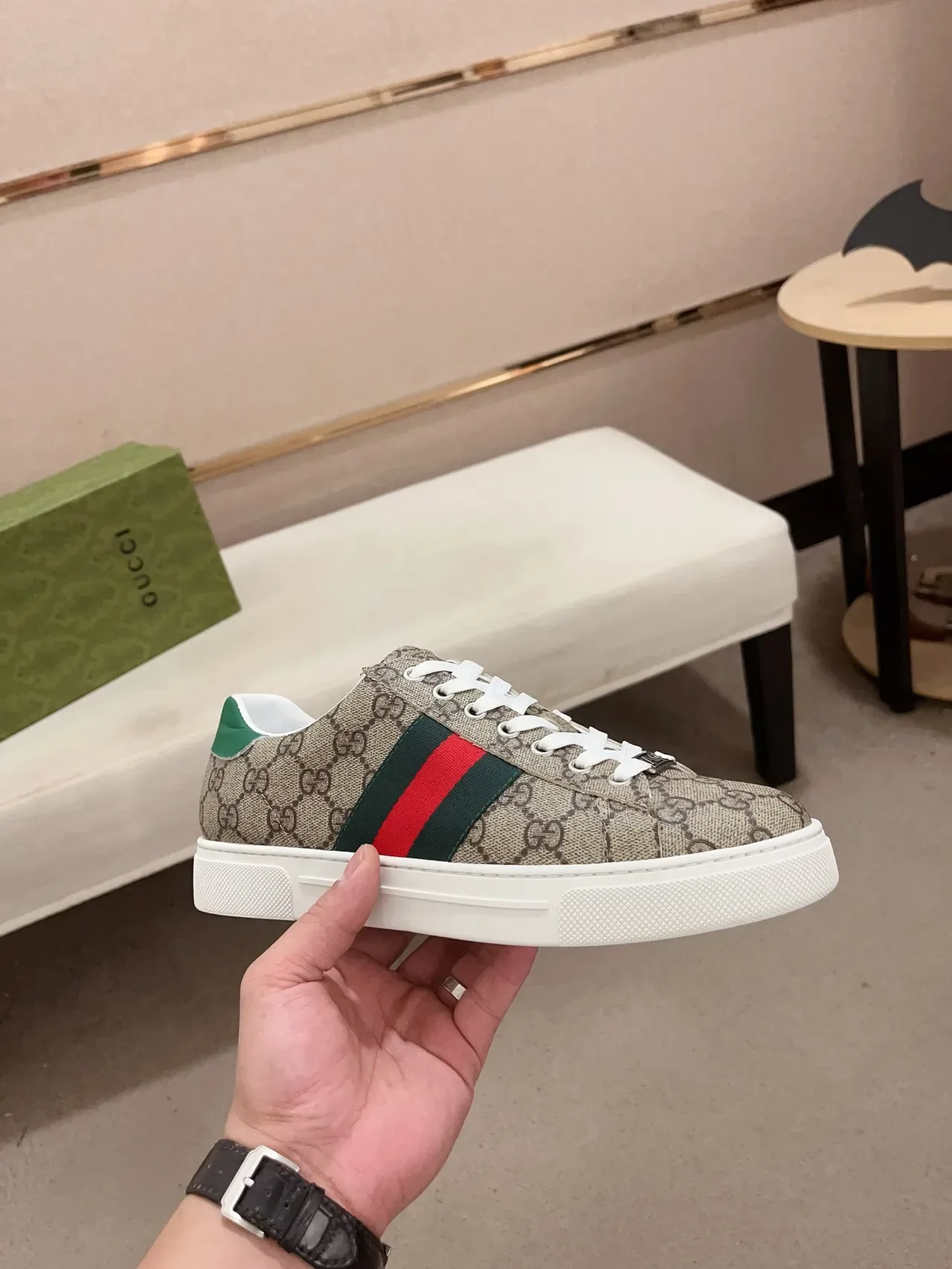 Gucci Tennis 1977 Beige GG Monogram Web Stripe লাইফস্টাইল স্নিকার্স 4