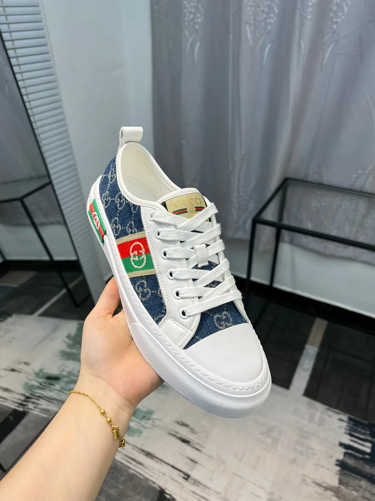Gucci Tennis 1977 Zapatillas Lifestyle en Denim y Blanco 6