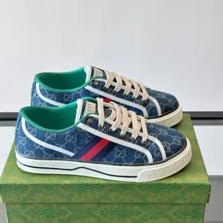 Gucci Tennis 1977 海军蓝 GG Monogram 帆布生活运动鞋