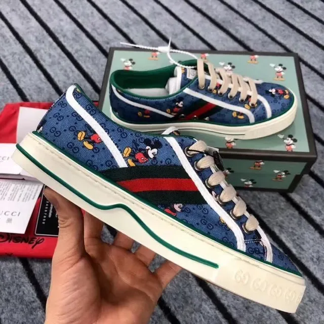 Gucci Tennis 1977 Bleu marine Impression Mickey Mouse Lifestyle Sneakers 2