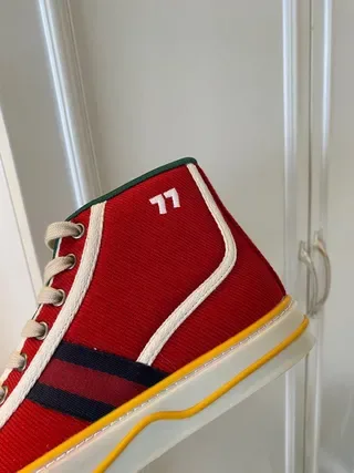 Gucci Tennis 1977 Red Green Web حذاء أسلوب الحياة عالي القدم 3