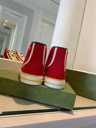 Gucci Tennis 1977 Red Green Web حذاء أسلوب الحياة عالي القدم 5