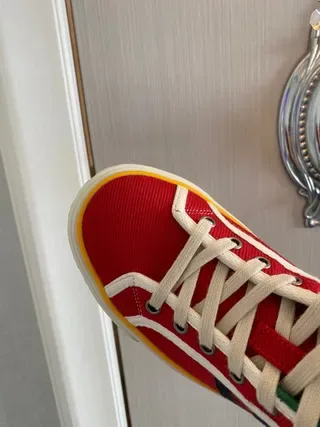 Gucci Tennis 1977 Red Green Web حذاء أسلوب الحياة عالي القدم 8