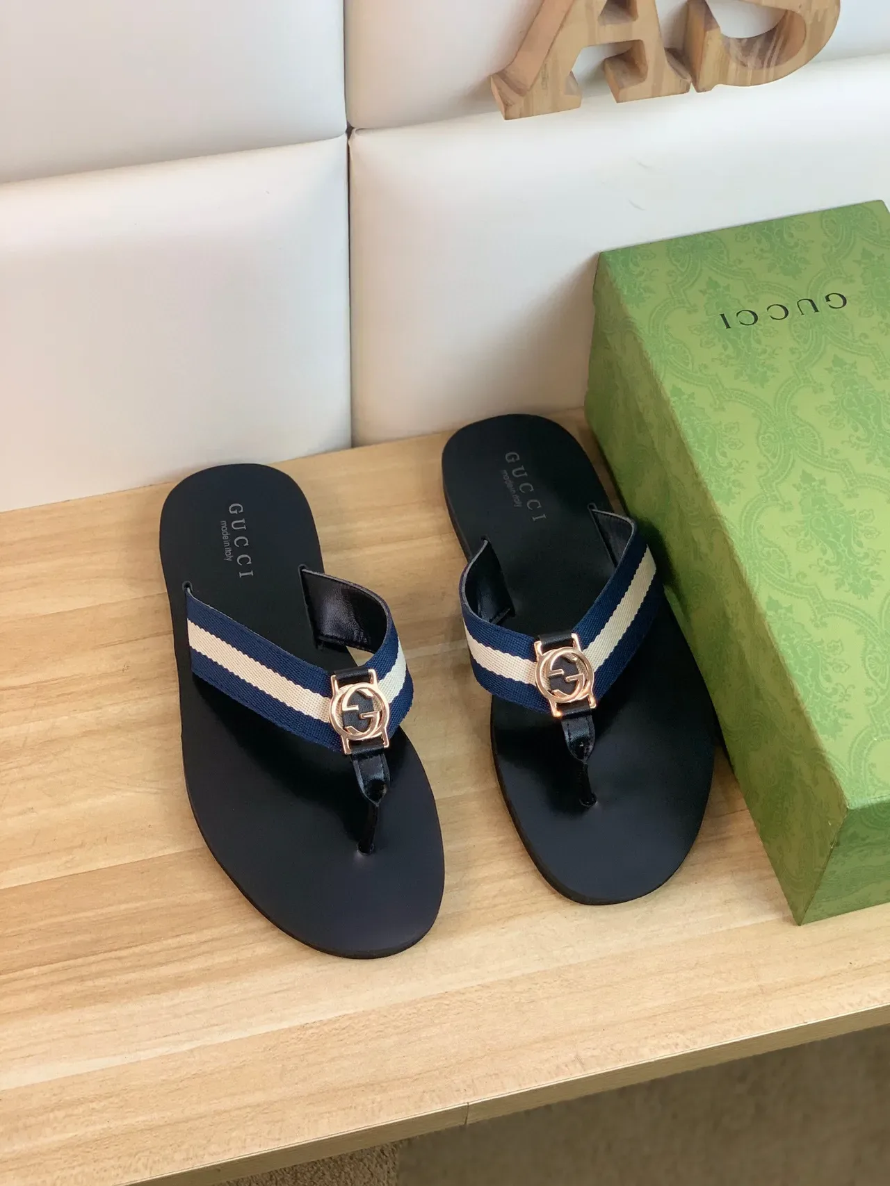 Gucci Web Stripe Interlocking G Buckle Black Slippers 9