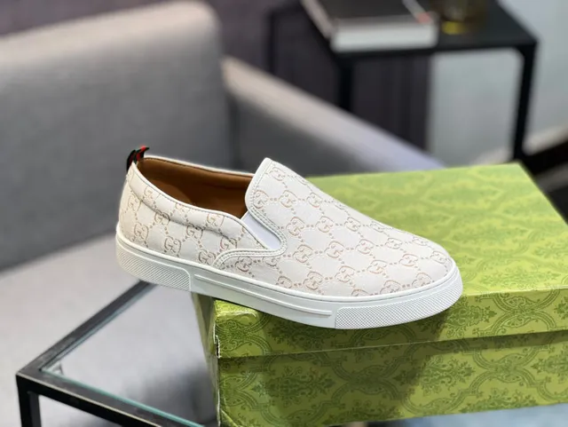 Gucci White Beige GG Monogram Canvas Slip-On Loafer 2