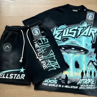 Hellstar Black Blue Graphic-Print Oversized Fit T-Shirt