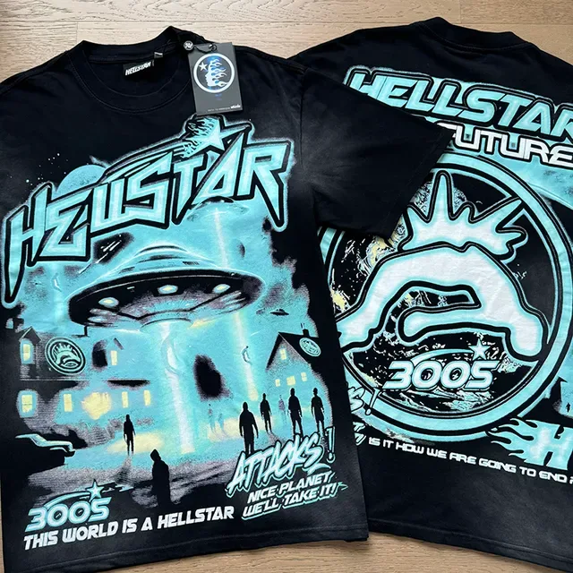 Hellstar Black Blue Graphic-Print Oversized Fit T-Shirt 2
