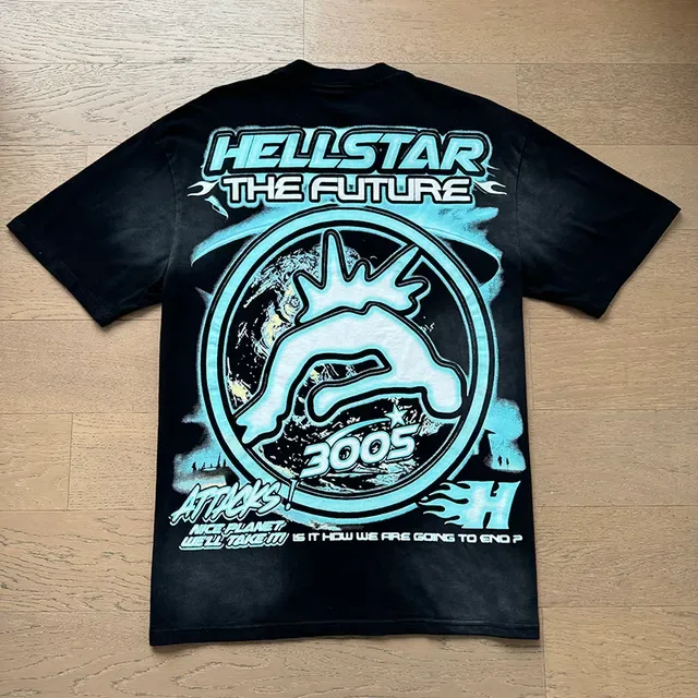 Hellstar Black Blue Graphic-Print Oversized Fit T-Shirt 4