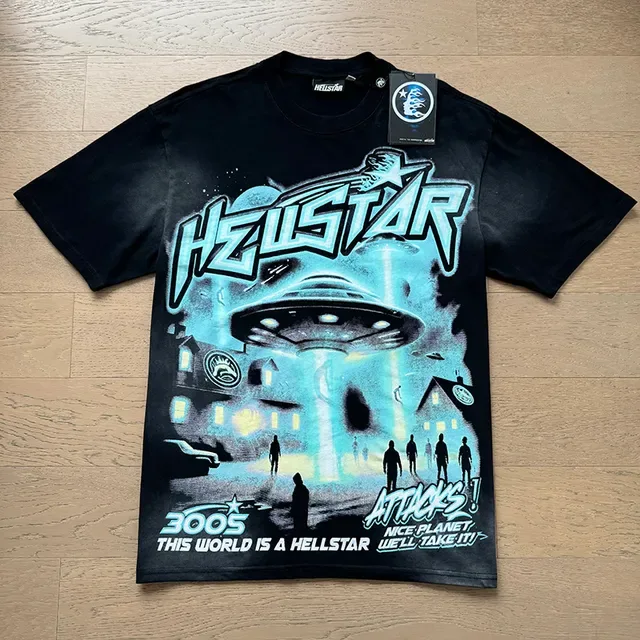 Hellstar Black Blue Graphic-Print Oversized Fit T-Shirt 5