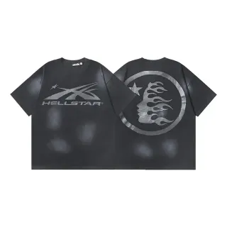 Hellstar Black Silver Oversized Fit Metallic Graphic Print T-Shirt