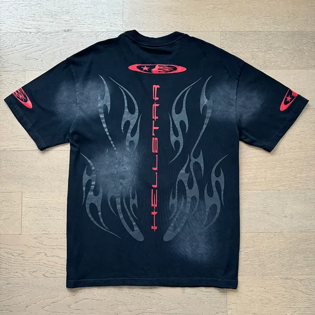 Hellstar Flame Graphic Black and Red Oversized T-Shirt 5
