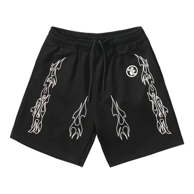 Hellstar Gráfico de Chama Shorts Preto 2