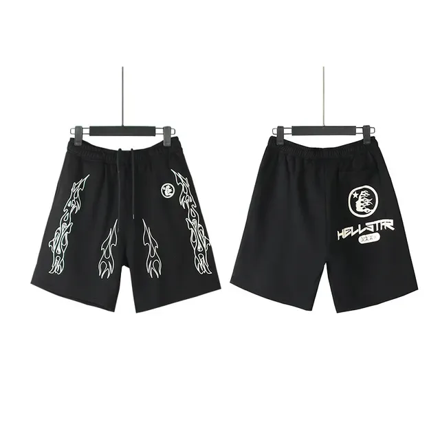Hellstar Gráfico de Chama Shorts Preto 4