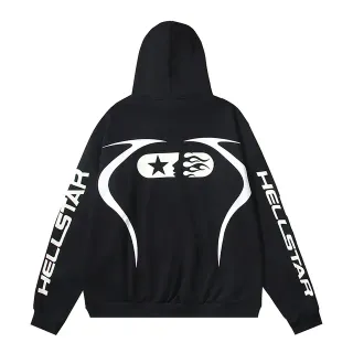 Hellstar Graphic-Print Black Oversized Zip-Front Hoodie
