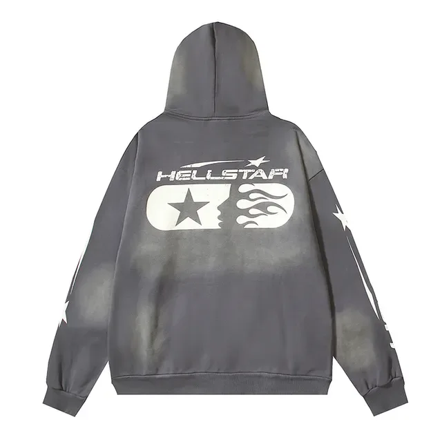 Hellstar Impressão Gráfica Lavagem Gradiente Moletom com Zíper Completo 3