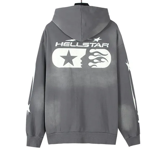 Hellstar Impressão Gráfica Lavagem Gradiente Moletom com Zíper Completo 6