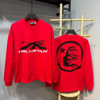 Hellstar Graphic-Print Red Long-Sleeve Crewneck Sweater