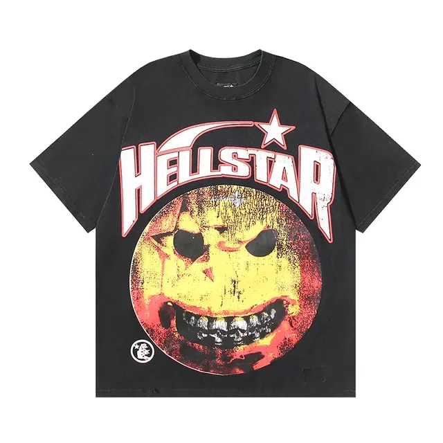 Hellstar 宽松做旧印花黑色T恤 2