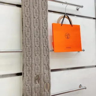 Hermès Beige Brown Cable Knit Embroidered H Logo Scarve