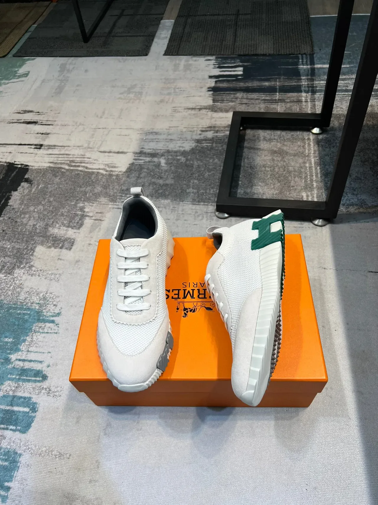 Hermès Beige Verde Malla Y Ante Superior Esculpida Con Surcos Suela Intermedia Lifestyle Sneakers 4
