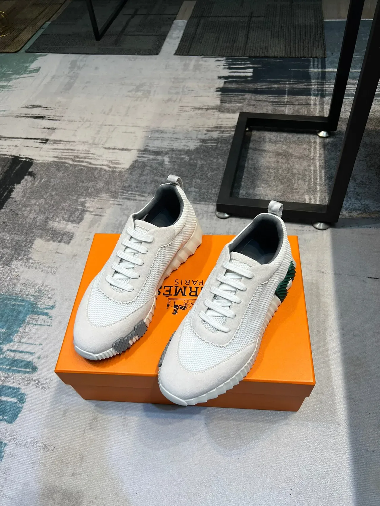 Hermès Beige Verde Malla Y Ante Superior Esculpida Con Surcos Suela Intermedia Lifestyle Sneakers 5