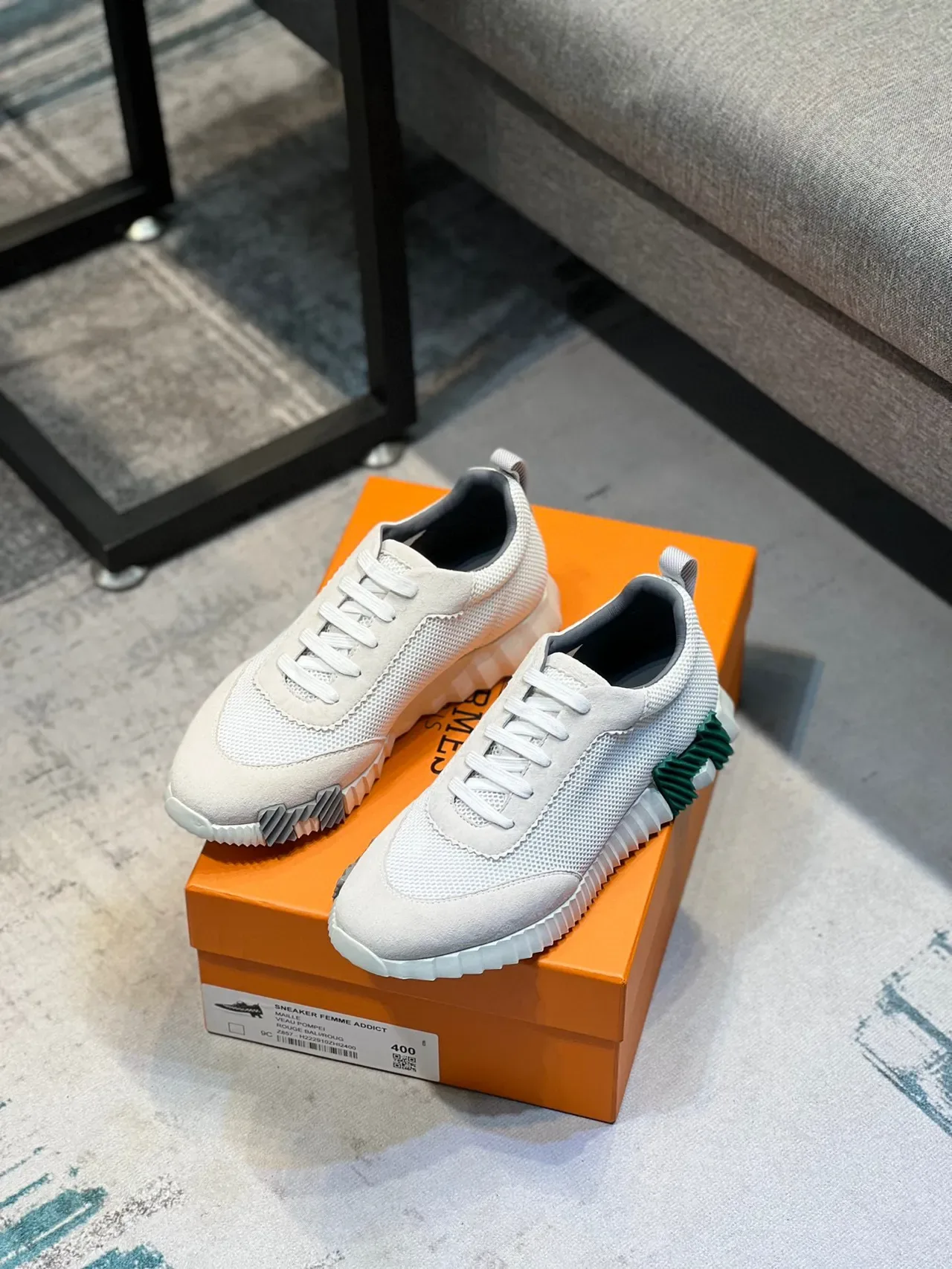 Hermès Beige Verde Malla Y Ante Superior Esculpida Con Surcos Suela Intermedia Lifestyle Sneakers 7