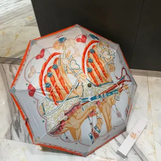 Hermès बेज़ ऑरेंज घुड़सवारी प्रिंट सिल्क कैनोपी हैंडबैग