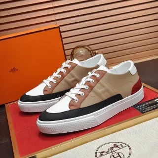 Hermès Beige White Low-Top Multi-Panel Leather Sneakers