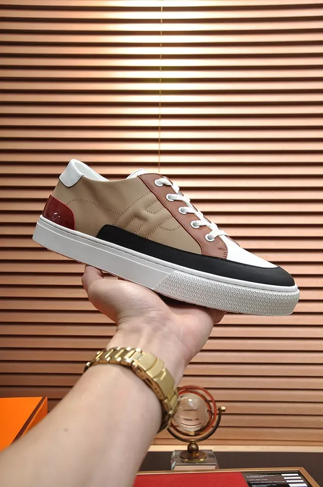 Hermès Beige White Low-Top Multi-Panel Leather Sneakers 6