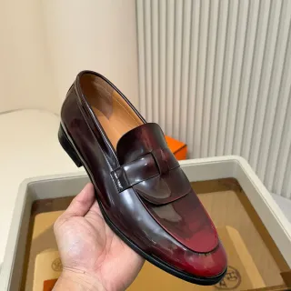 Hermès বার্গান্ডি কালো ঝকঝকে পেটেন্ট চামড়া পেনি স্ট্র্যাপ লোফার