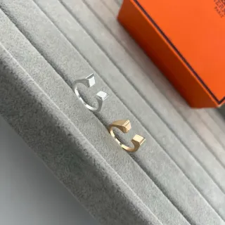 Hermès C de Silver Gold खोला ज्योमेट्रिक বর্গাকার শেষ রিং